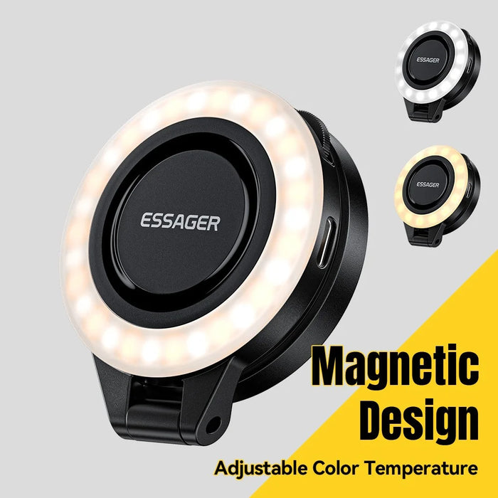 ESSAGER D13 Magnetic Multi-functional Pocket Fill Light Ring-Shaped Softbox Design 3-Color Temperature Adjustable Selfie Light for Photography - Black - 3