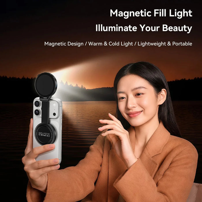 ESSAGER D13 Magnetic Multi-functional Pocket Fill Light Ring-Shaped Softbox Design 3-Color Temperature Adjustable Selfie Light for Photography - Black - 4