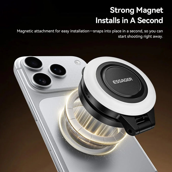 ESSAGER D13 Magnetic Multi-functional Pocket Fill Light Ring-Shaped Softbox Design 3-Color Temperature Adjustable Selfie Light for Photography - Black - 5