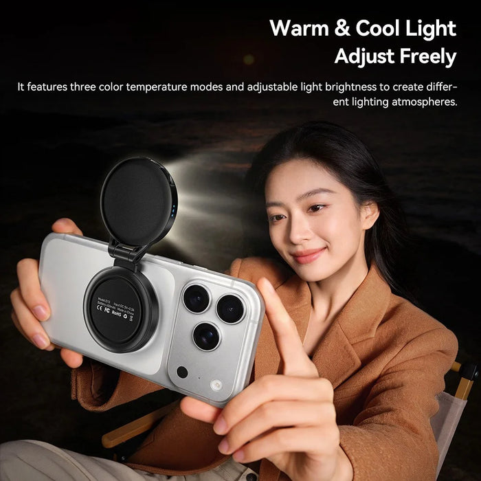 ESSAGER D13 Magnetic Multi-functional Pocket Fill Light Ring-Shaped Softbox Design 3-Color Temperature Adjustable Selfie Light for Photography - Black - 6