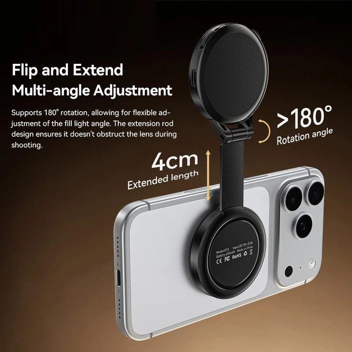 ESSAGER D13 Magnetic Multi-functional Pocket Fill Light Ring-Shaped Softbox Design 3-Color Temperature Adjustable Selfie Light for Photography - Black - 7