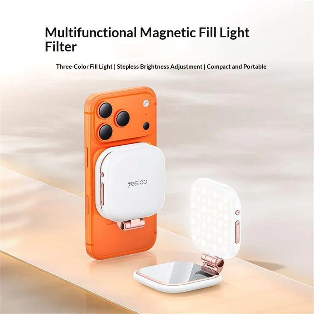 YESIDO DH18 4 in 1 Magnetic Fill Light with Stand Mirror 750mAh LED Ring Light Stepless Brightness Adjustment Lamp - White - 4