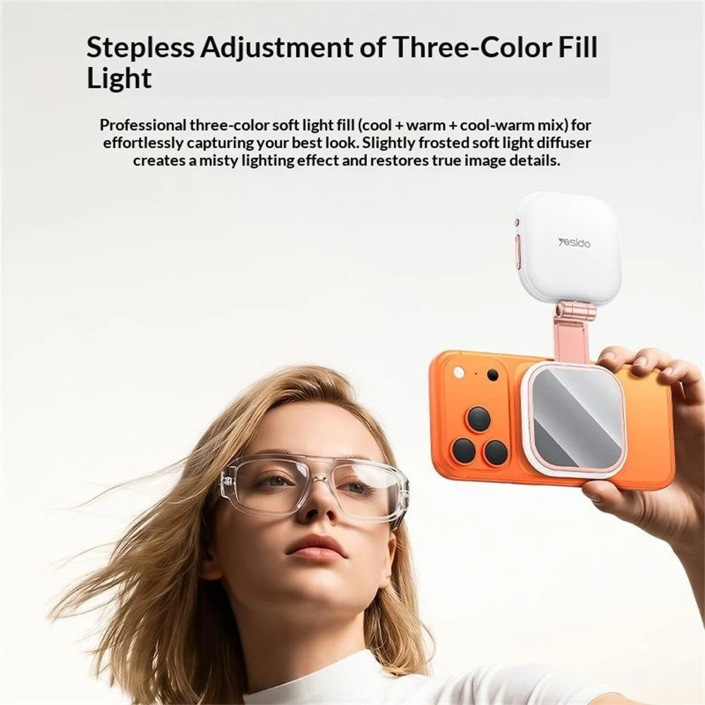 YESIDO DH18 4 in 1 Magnetic Fill Light with Stand Mirror 750mAh LED Ring Light Stepless Brightness Adjustment Lamp - White - 5