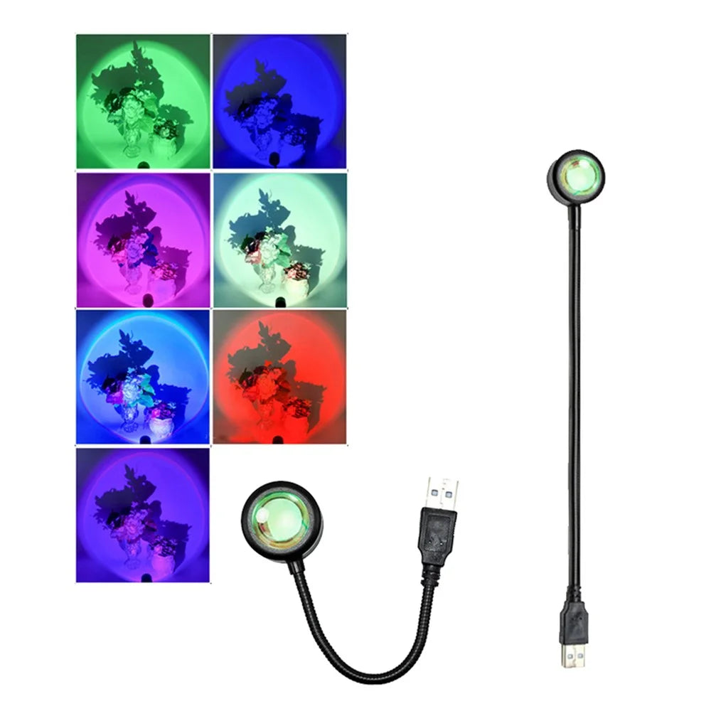 R13 Romantic Sunset Projector Lamp USB Atmosphere Lamp LED Night Light for Bedroom Coffee Store, 7 Colors - 1