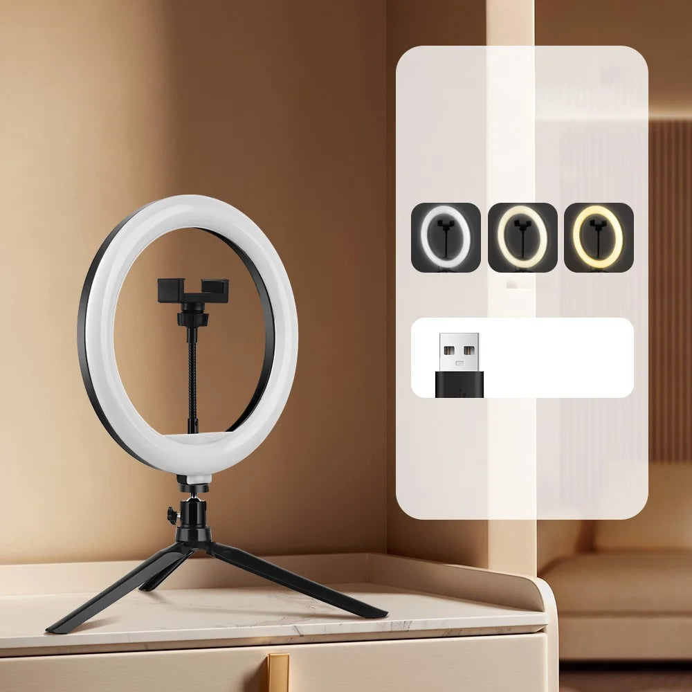 A26 Desktop 10-Inch LED Selfie Ring Light Tripod Stand Phone Clip Mount Vlogging Video Light Live Broadcast Kit - 2