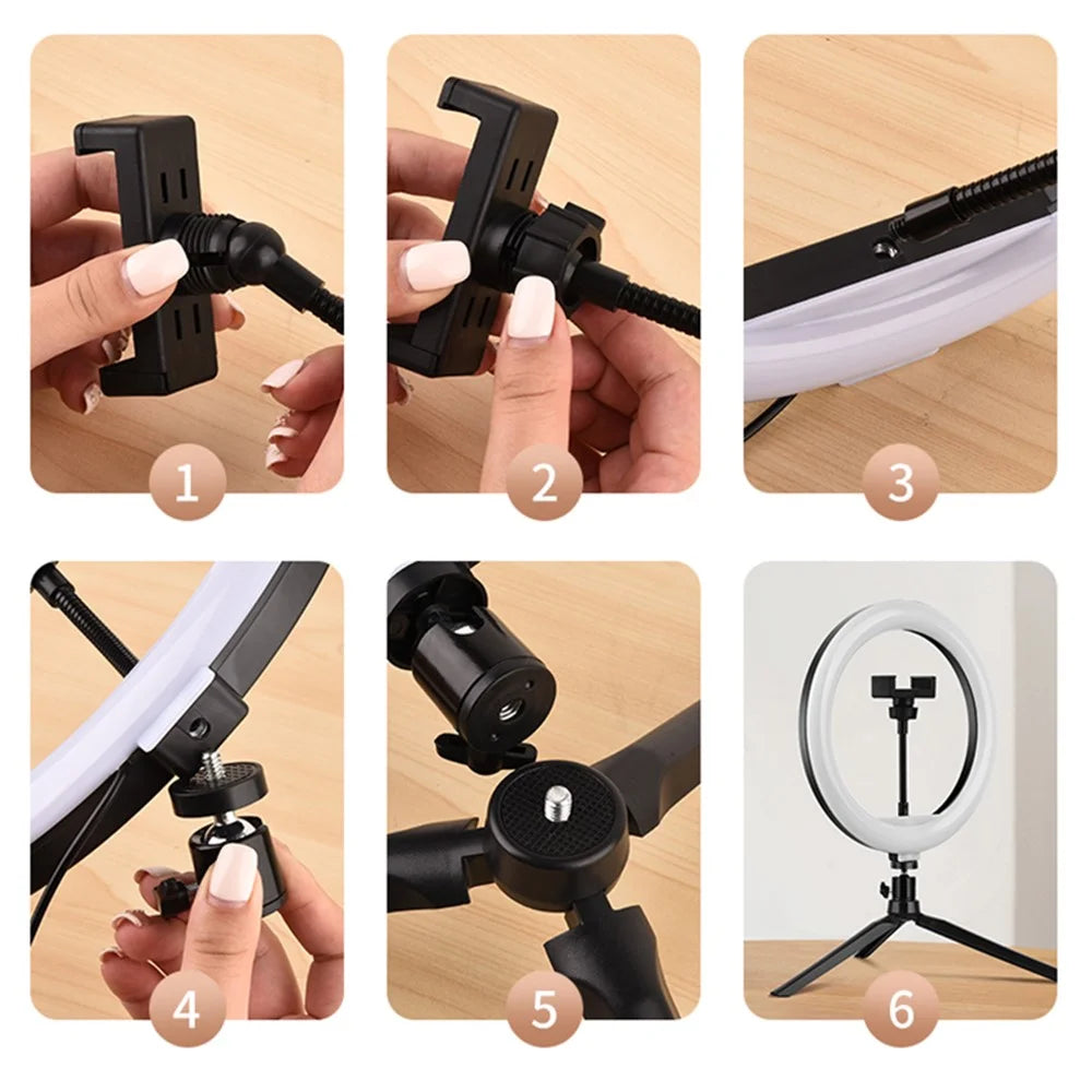 A26 Desktop 10-Inch LED Selfie Ring Light Tripod Stand Phone Clip Mount Vlogging Video Light Live Broadcast Kit - 7