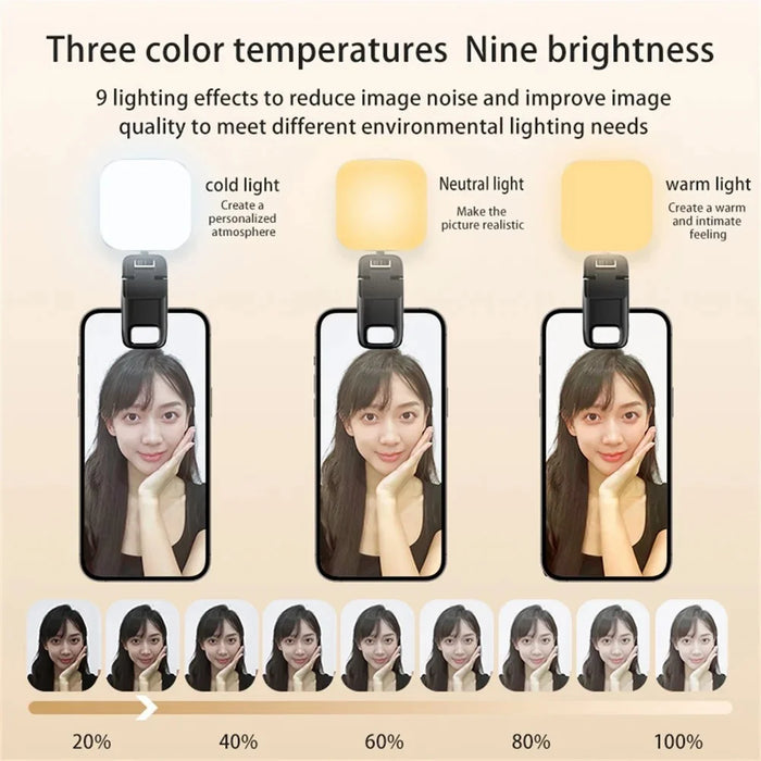 D1 Mini Laptop Phone Clip-on Lamp 3 Color Temperature Live Streaming Fill Light - Black - 5