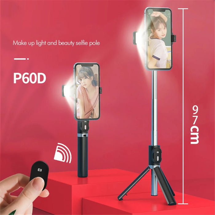 P60D Extendable Tripod 360 Degree Rotation Portable Bluetooth-compatible Mobile Phone Selfie Stick Monopod - Black - 3