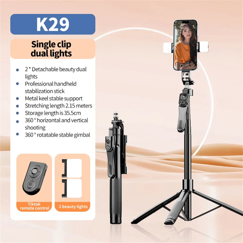 K29D 2.15m Bluetooth-compatible Selfie Stick 360 Degree Rotatable Gimbal Tripod with Dual Fill Light and Remote Control - 3