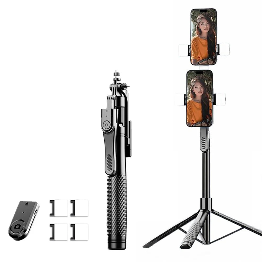 K29 2.15m Bluetooth-compatible Selfie Stick Double Phone Clip Tripod Stand with 4 Fill Light - 1