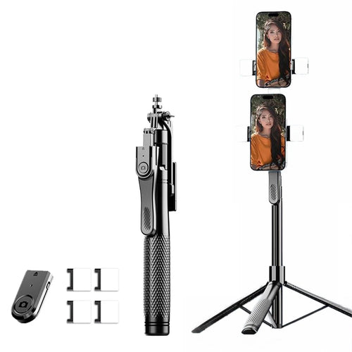 K29 2.15m Bluetooth-compatible Selfie Stick Double Phone Clip Tripod Stand with 4 Fill Light - 1