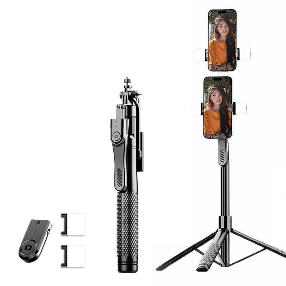 K29D 2.15m Bluetooth-compatible Selfie Stick Double Phone Clip Tripod Stand with Dual Fill Light - 1