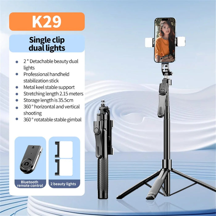 K29D 2.15m Bluetooth-compatible Selfie Stick 360 Degree Rotatable Gimbal Tripod Stand with Dual Fill Light - 3