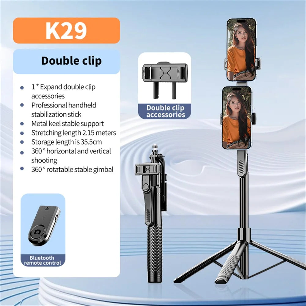 K29 2.15m Bluetooth-compatible Selfie Stick 360 Degree Rotatable Gimbal Tripod Stand with Dual Phone Clip - 3