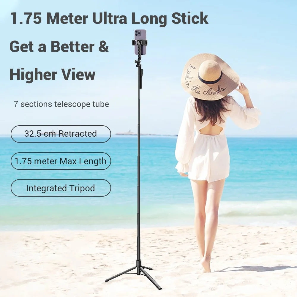 K28 2-in-1 175cm Extendable Aluminum Alloy Floor Tripod Handheld Bluetooth-compatible Selfie Stick - 4