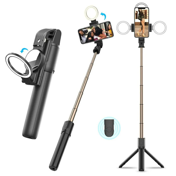 K13 Bluetooth-compatible Selfie Stick Folding Tripod Stand with Flip Up Fill Light and HD Mirror - 1