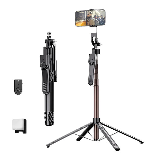 C11 1.85m Aluminum Alloy Rod Extendable Four-Legged Stand Phone Holder Bluetooth-compatible Selfie Stick with 1 Fill Light - 1