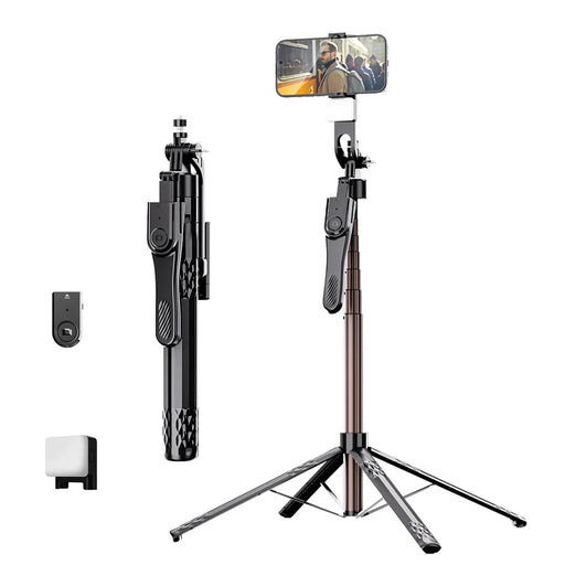 C11 1.85m Aluminum Alloy Rod Extendable Four-Legged Stand Phone Holder Bluetooth-compatible Selfie Stick with 1 Fill Light - 1
