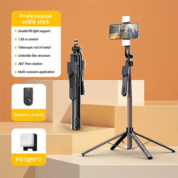 C11 1.85m Extendable Four-Legged Floor Stand Phone Holder Bluetooth-compatible Selfie Stick with 2 Fill Lights - 3