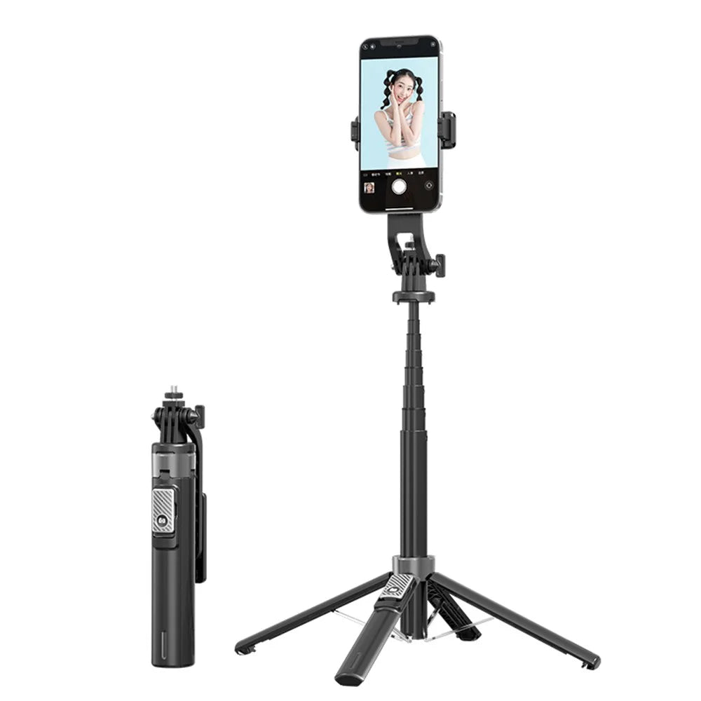 P135 Selfie Stick Stable 4-Leg Tripod Phone Holder Stand with Remote Control - Black - 1