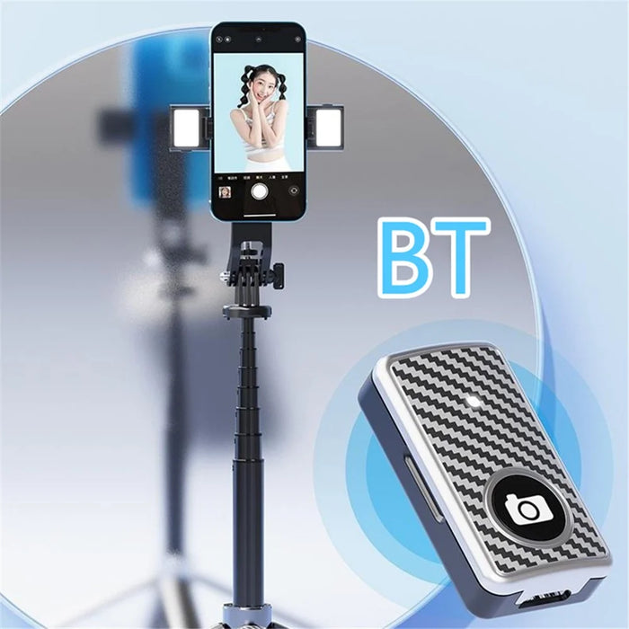 P135-V2 Selfie Stick Stable 4-Leg Tripod Phone Holder Stand with Remote Control+Dual Fill Lights - Black - 7