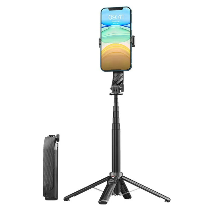 P07 Phone Holder Selfie Stick 4-Leg Tripod Stand with Remote Control - Black - 1