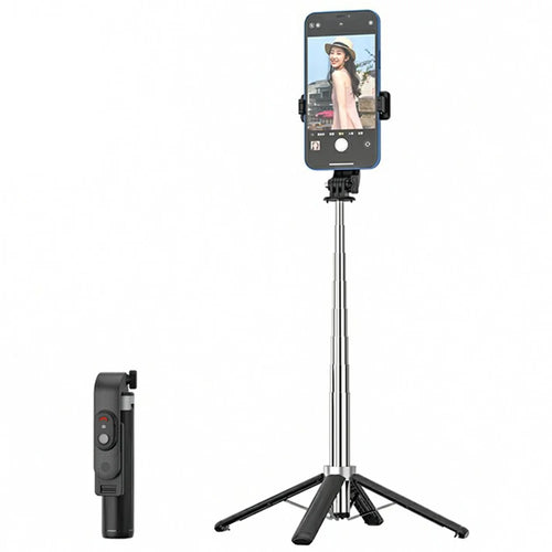 P06 Phone Holder Live Streaming Extendable Four-Leg Floor Stand Bluetooth-compatible Selfie Stick - Black - 1