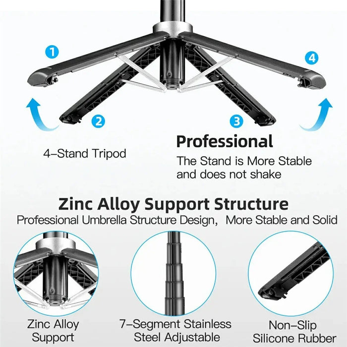 P06 Phone Holder Live Streaming Extendable Four-Leg Floor Stand Bluetooth-compatible Selfie Stick - Black - 2