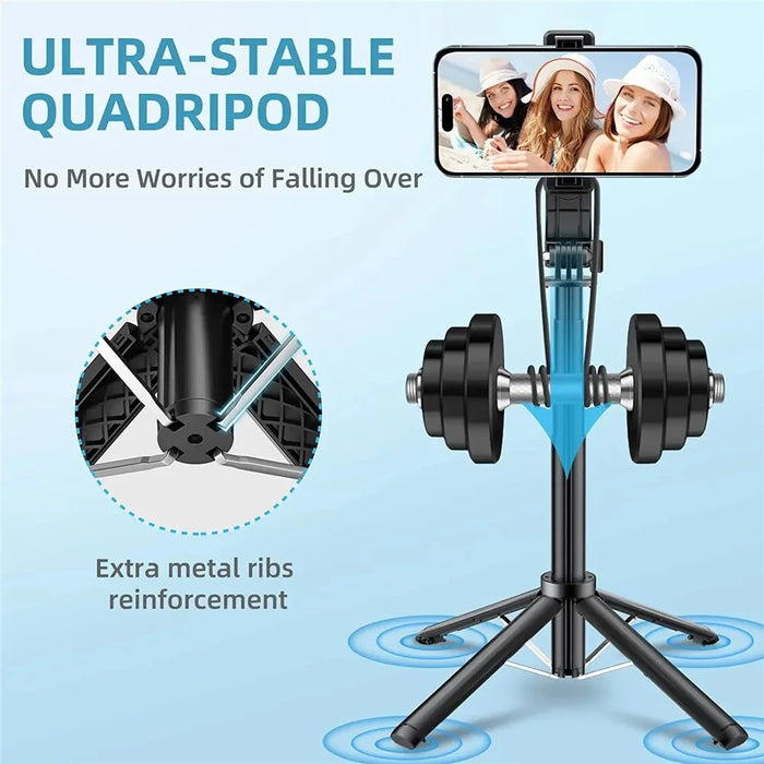 P06 Phone Holder Live Streaming Extendable Four-Leg Floor Stand Bluetooth-compatible Selfie Stick - Black - 4