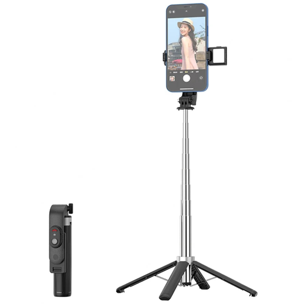 P06 2nd Gen V1 Phone Live Streaming Extendable Four-Leg Floor Stand Bluetooth-compatible Selfie Stick with 1 Fill Light - Black - 1