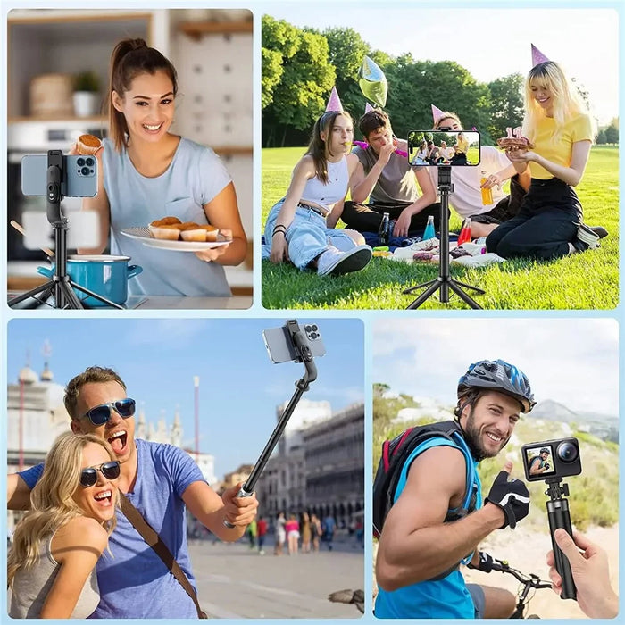 P06 2nd Gen V1 Phone Live Streaming Extendable Four-Leg Floor Stand Bluetooth-compatible Selfie Stick with 1 Fill Light - Black - 3