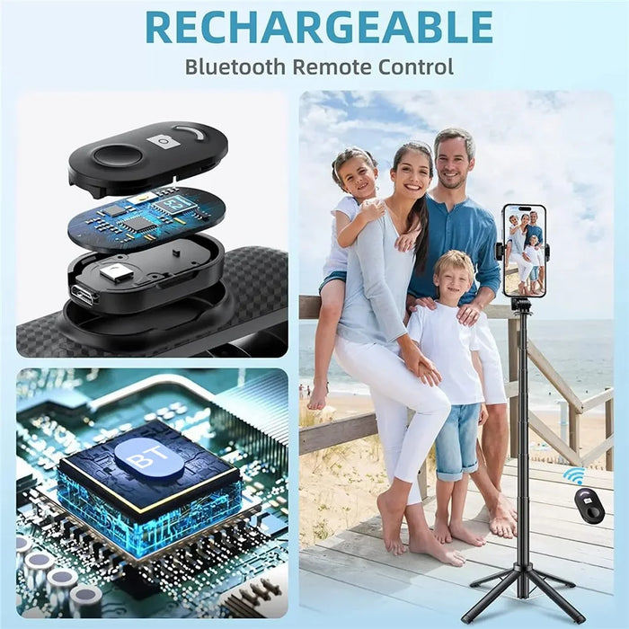 P06 2nd Gen V1 Phone Live Streaming Extendable Four-Leg Floor Stand Bluetooth-compatible Selfie Stick with 1 Fill Light - Black - 5