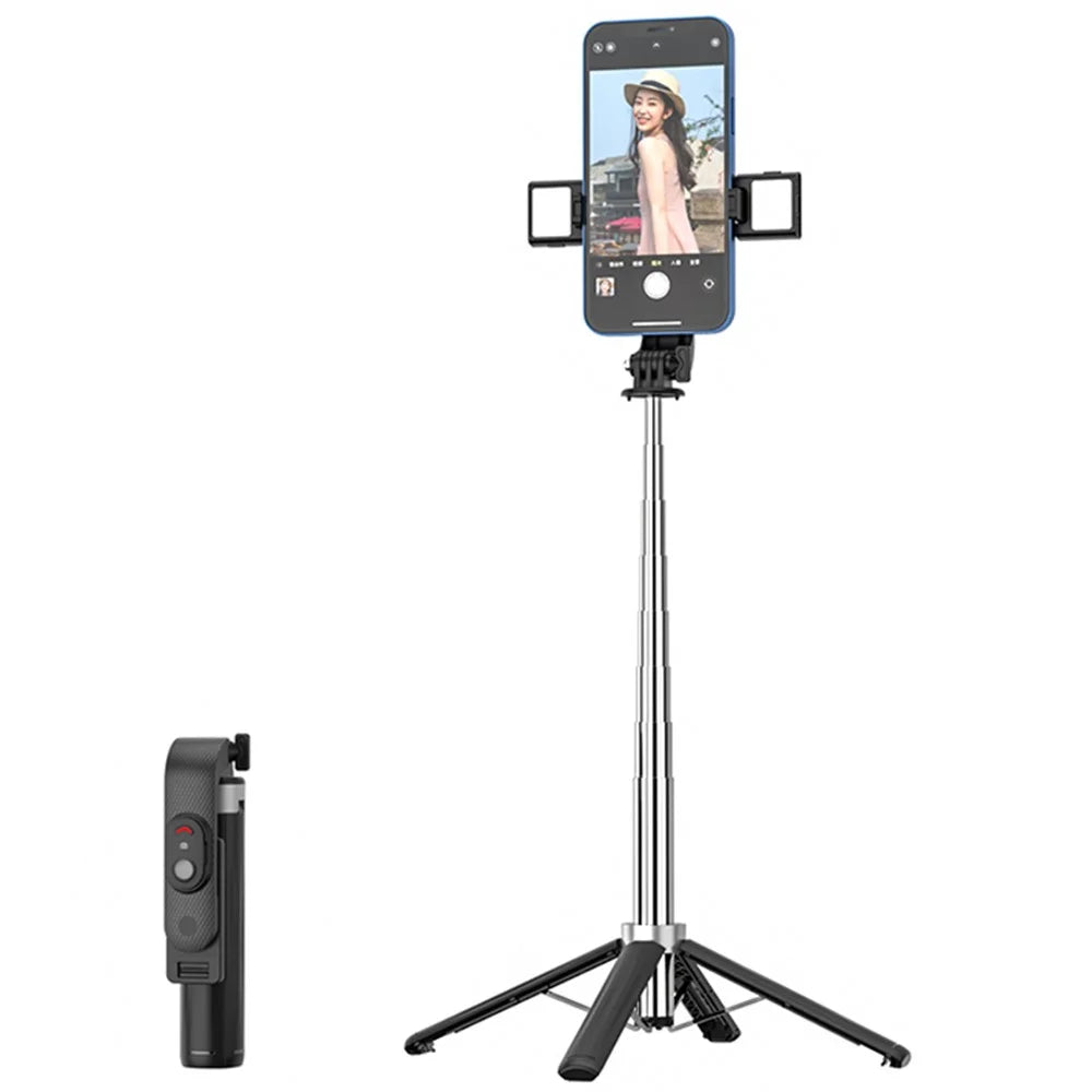 P06 2nd Gen V2 Phone Holder Bluetooth-compatible Selfie Stick Extendable Four-Leg Floor Stand with 2 Fill Lights - Black - 1