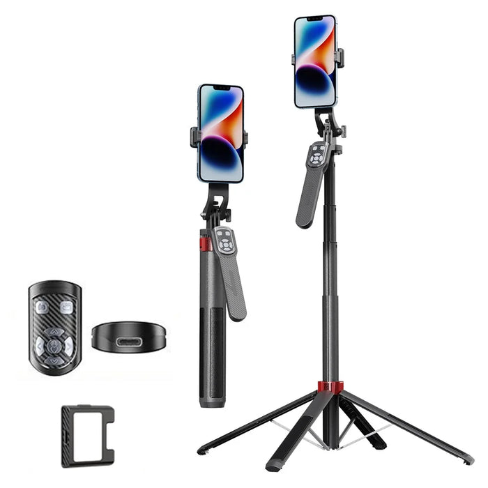 P185TK-V1 Extendable Phone Holder Four-Leg Floor Stand Live Streaming Bluetooth-compatible Selfie Stick with 1 Fill Light - 1
