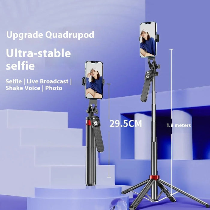 P185TK-V1 Extendable Phone Holder Four-Leg Floor Stand Live Streaming Bluetooth-compatible Selfie Stick with 1 Fill Light - 7