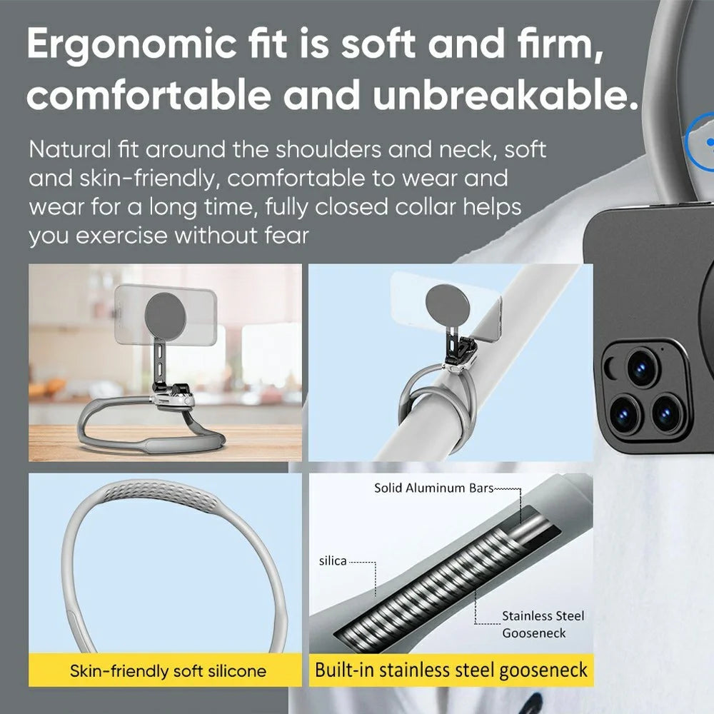 SCS-NH005 Magnetic Phone Neck Mount Neck Phone Holder POV / Vlog Selfie Mount, (Extended Version) - Grey - 6