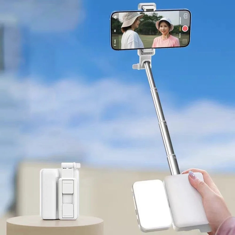 E6 360 Degree Rotating Phone Holder Anti Shake Extendable Selfie Stick with Fill Light for Live Streaming - White - 2