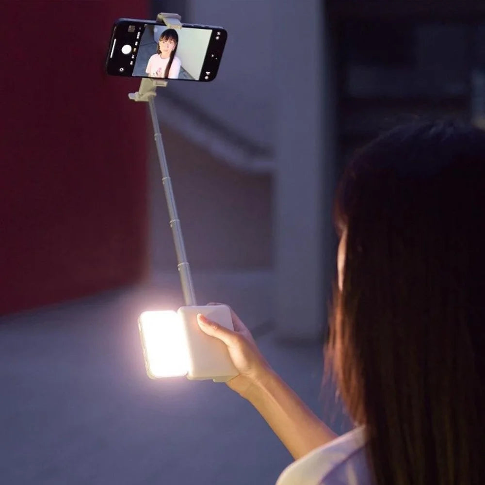 E6 360 Degree Rotating Phone Holder Anti Shake Extendable Selfie Stick with Fill Light for Live Streaming - White - 5
