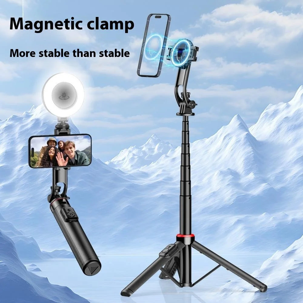 C20 Portable Magnetic Phone Selfie Stick Aluminum Alloy + ABS Live Streaming Tripod with Fill Light - 2