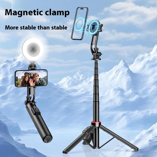 C20 Portable Magnetic Phone Selfie Stick Aluminum Alloy + ABS Live Streaming Tripod with Fill Light - 2
