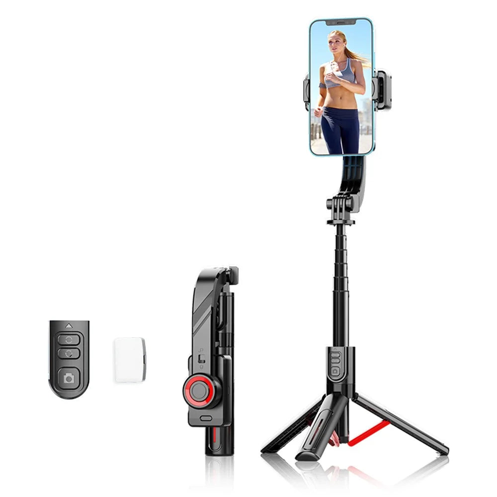 C08 Handheld Stabilizer with 1 Fill Light , Anti-Shake Gimbal Tripod Selfie Stick for Live Streaming - Black+Red - 1