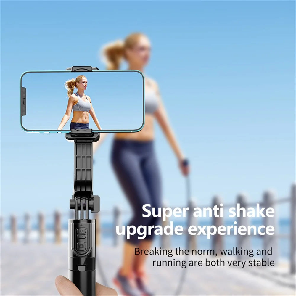 C08 Handheld Stabilizer with 2 Fill Lights , Anti-Shake Gimbal Tripod Selfie Stick for Live Streaming - Black+Red - 6