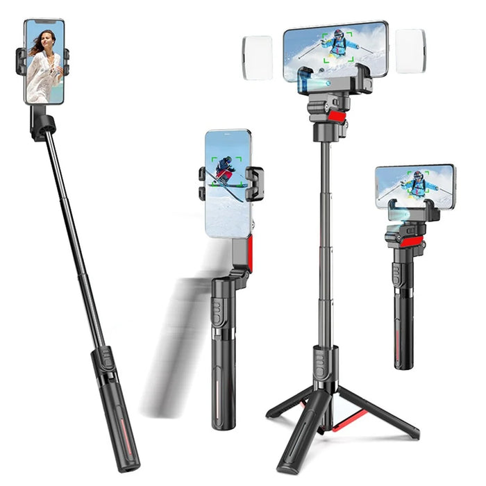 C10 Handheld Phone Stabilizer Gimbal AI Face Tracking Vlog Live Streaming Selfie Stick with 2 Fill Lights - Black+Red - 1