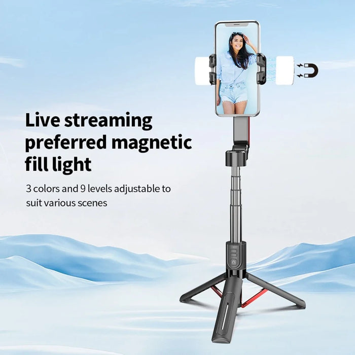 C10 Handheld Phone Stabilizer Gimbal AI Face Tracking Vlog Live Streaming Selfie Stick with 2 Fill Lights - Black+Red - 4