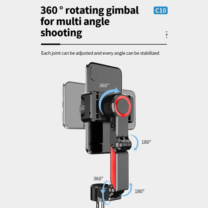C10 Handheld Stabilizer Gimbal Smartphones AI Face Tracking Vlog Live Streaming Selfie Stick - Black+Red - 7
