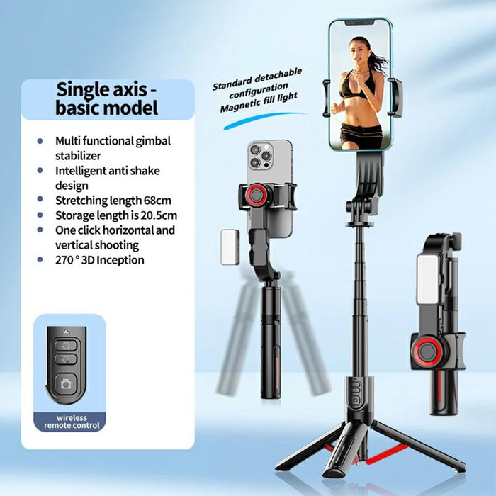 C09 Multifunction Selfie Stick Gimbal Stabilizer for Smartphones Tripod Stand with Magnetic Fill Light - Red  /  Black - 2