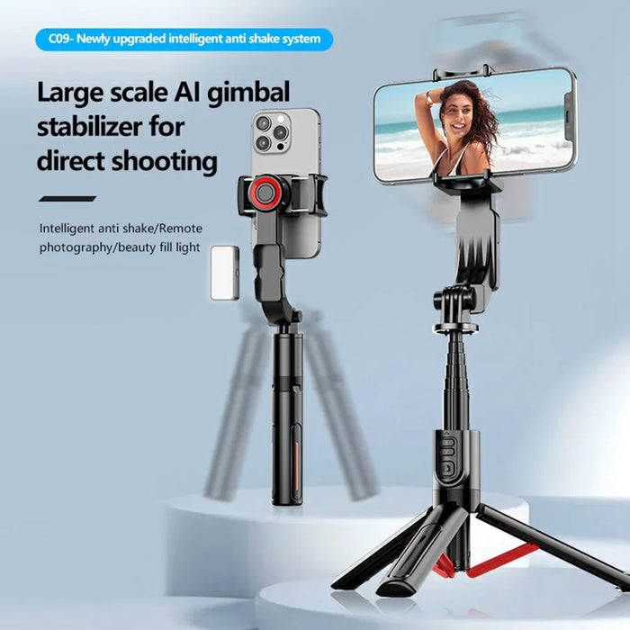 C09 Multifunction Selfie Stick Gimbal Stabilizer for Smartphones Tripod Stand with Magnetic Fill Light - Red  /  Black - 3