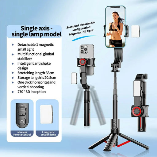 C09 Multifunctional Gimbal Stabilizer for Smartphones Anti-Shake Selfie Stick Tripod with Fill Light - Black / Red - 2
