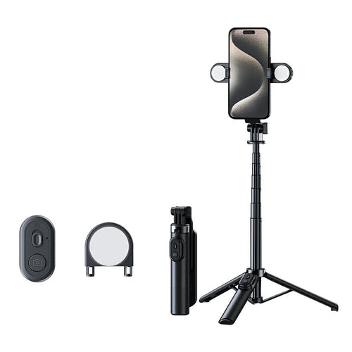 A07 Mini Bluetooth-compatible Selfie Stick with Dual Fill Lights Cell Phone Metal Tripod Stand - Black - 1