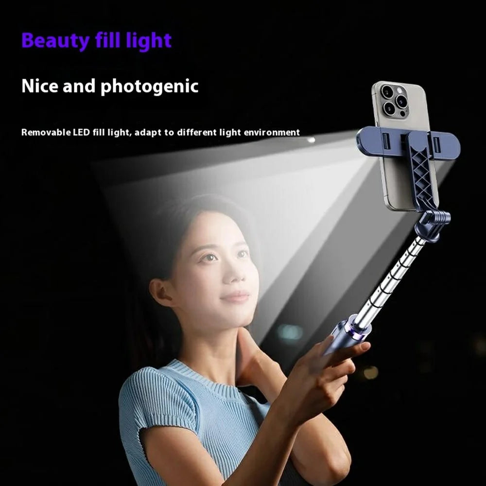 A07 Mini Bluetooth-compatible Selfie Stick with Dual Fill Lights Cell Phone Metal Tripod Stand - Black - 7